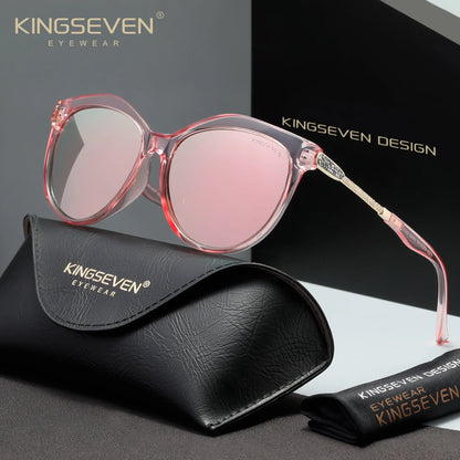 KINGSEVEN Casual Women Sunglasses Driving UV400 Polarized Protective Fashion Glasses Luxury Cat Eye Round Large Eyewear Frames