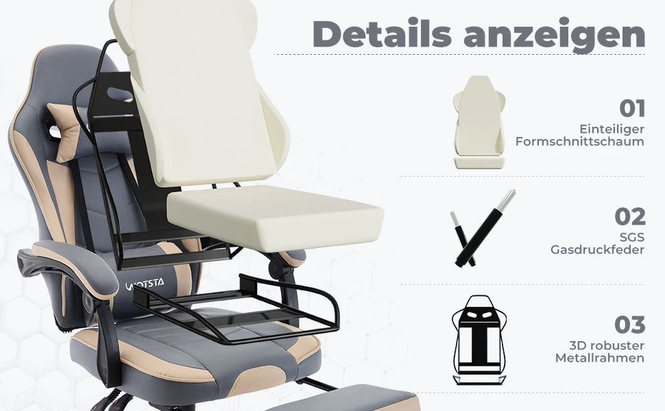 Sedia da gaming WOTSTA con poggiapiedi, sedia gamer ergonomica con cuscino lombare e poggiatesta, sedia per computer regolabile in altezza