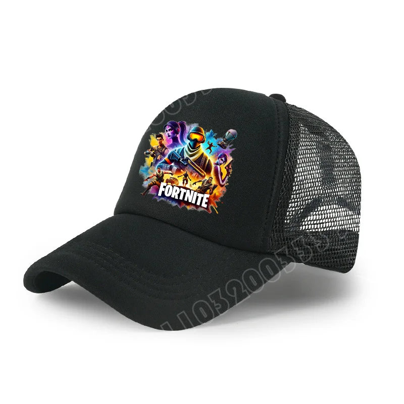 Boné de Basebol Fortnite com Estampa Cartoon do Jogo para Crianças, Boné de Verão em Malha Respirável, Boné Ajustável com Pala, Presente de Aniversário para Crianças