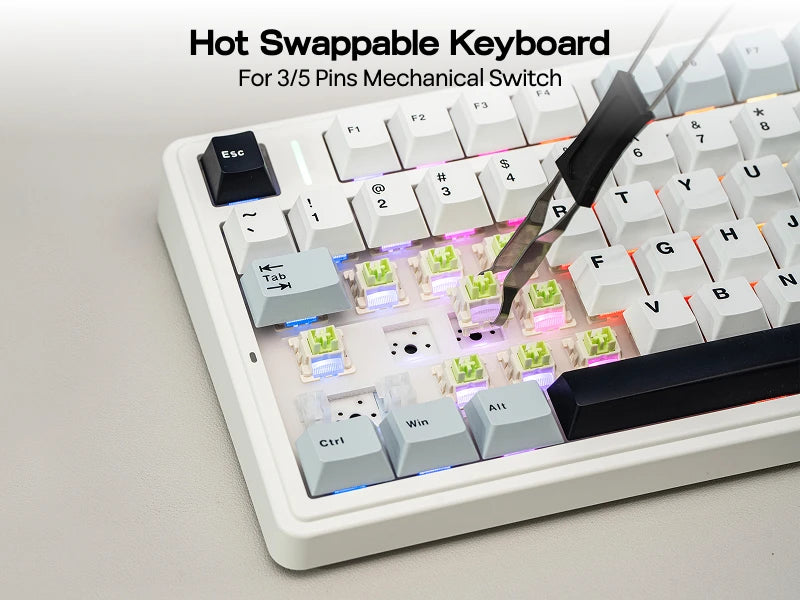 EPOMAKER x AULA F75 75% ANSI Gasket Hot-Swap Bluetooth 5.0/2.4G Wireless/Wired Mechanical Keyboard PBT Keycaps for Win/Mac