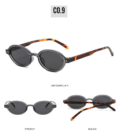 SO&EI Retro Small Oval Sunglasses Women Fashion Rivets Leopard Men Punk Shades UV400 Sun Glasses