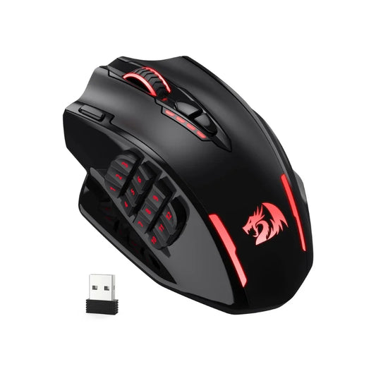 Redragon M913 Gaming-Maus, 16000 DPI, kabelgebunden und kabellos 2.4Ghz, optisch, RGB, 16 programmierbare Tasten, Schwarz/Weiß