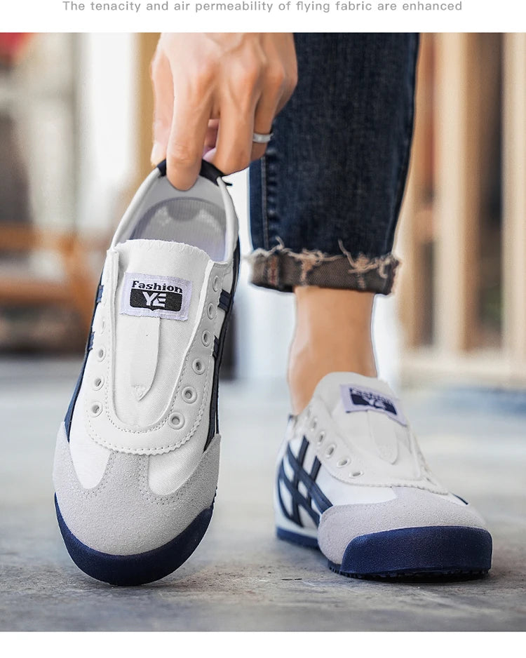 Men's Classic Running Shoes Lace Up Flat Bottom Sports Shoes Soft Sole Walking Gym Breathable Couple Casual Canvas Tennis Shoes
