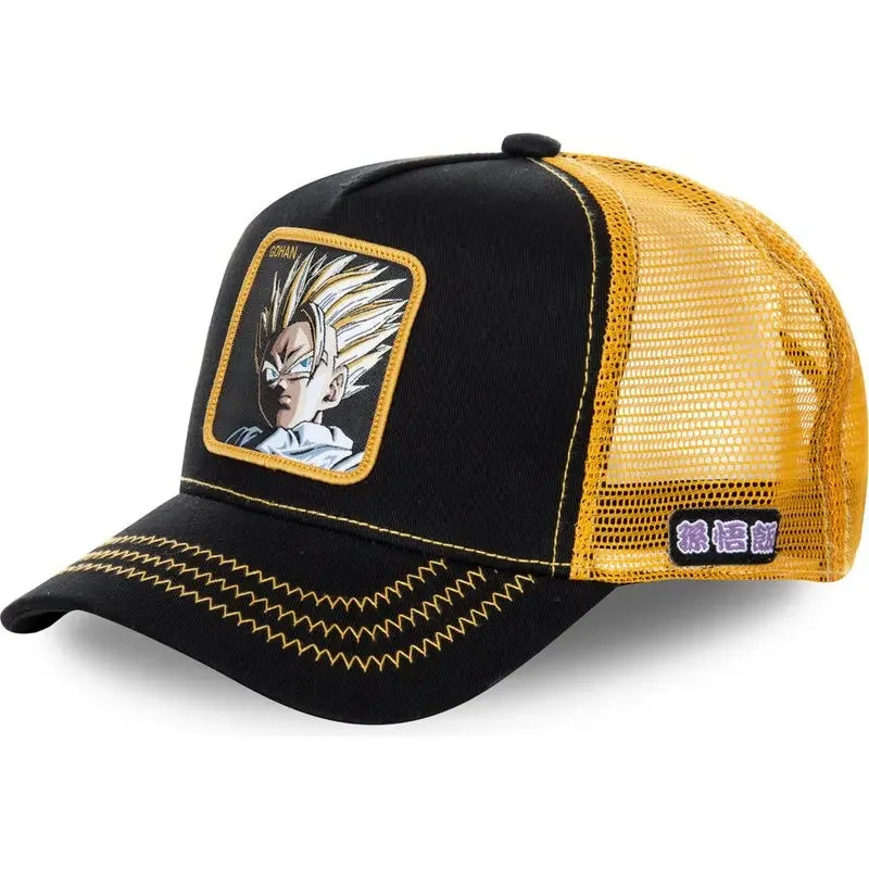 Dragon Ball Son Goku sapka, nyári utazós csúcsos sapka, férfi hímzett hip-hop stílusú napellenzős, állítható trucker hálós sapka