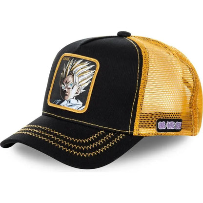 Dragon Ball Son Goku sapka, nyári utazós csúcsos sapka, férfi hímzett hip-hop stílusú napellenzős, állítható trucker hálós sapka