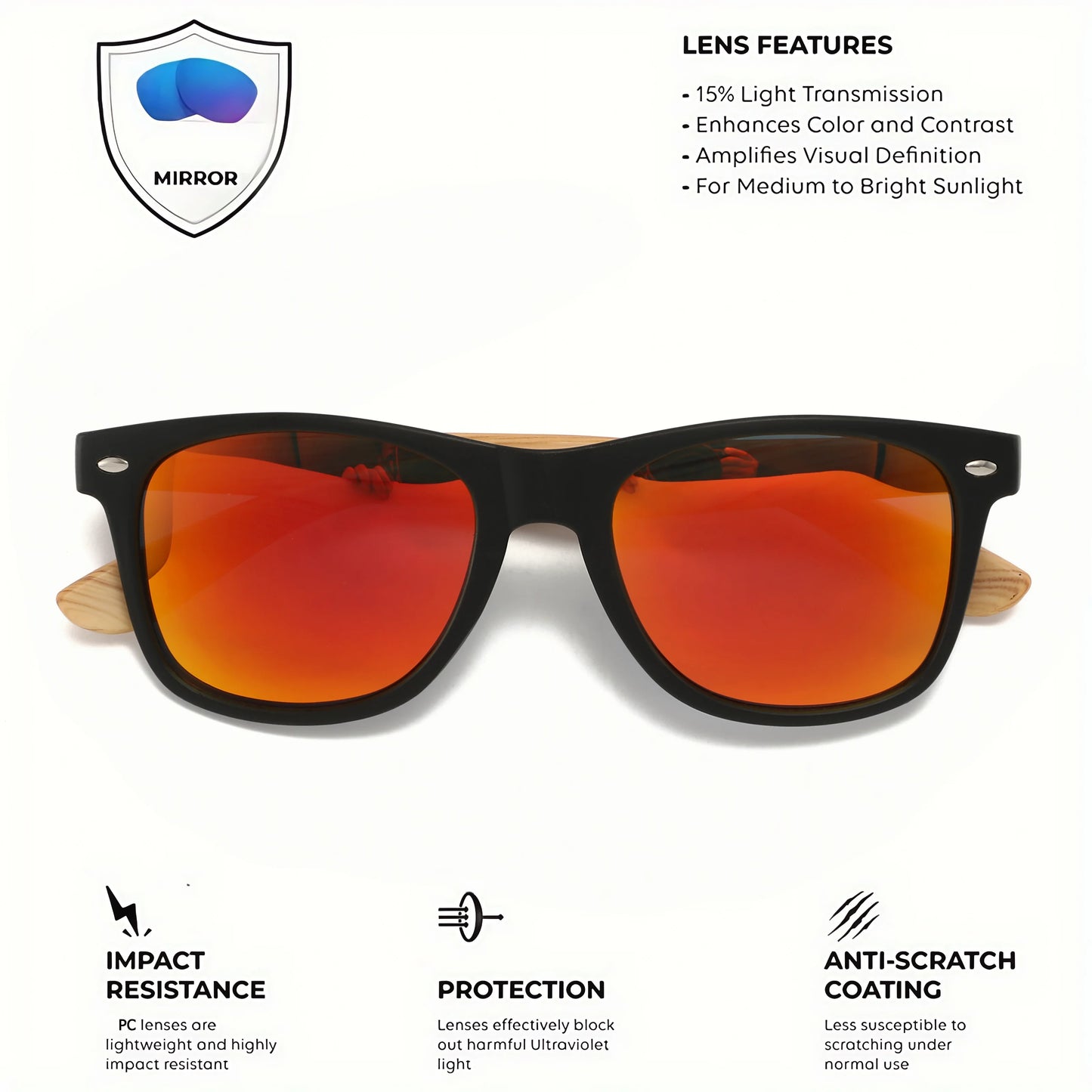 3PCS Bamboo Texture Square Sunglasses UV400, Fashion Unisex Classic - Lightweight for Casual Wear & Holidays