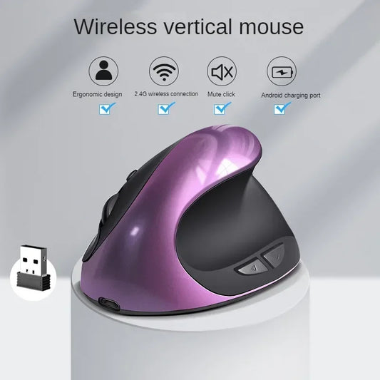 BTS-908 Najbolje prodajana polnilna navpična ergonomska brezžična miška z 2.4G USB sprejemnikom, nastavljivo ločljivostjo 1600 DPI in 6 gumbi
