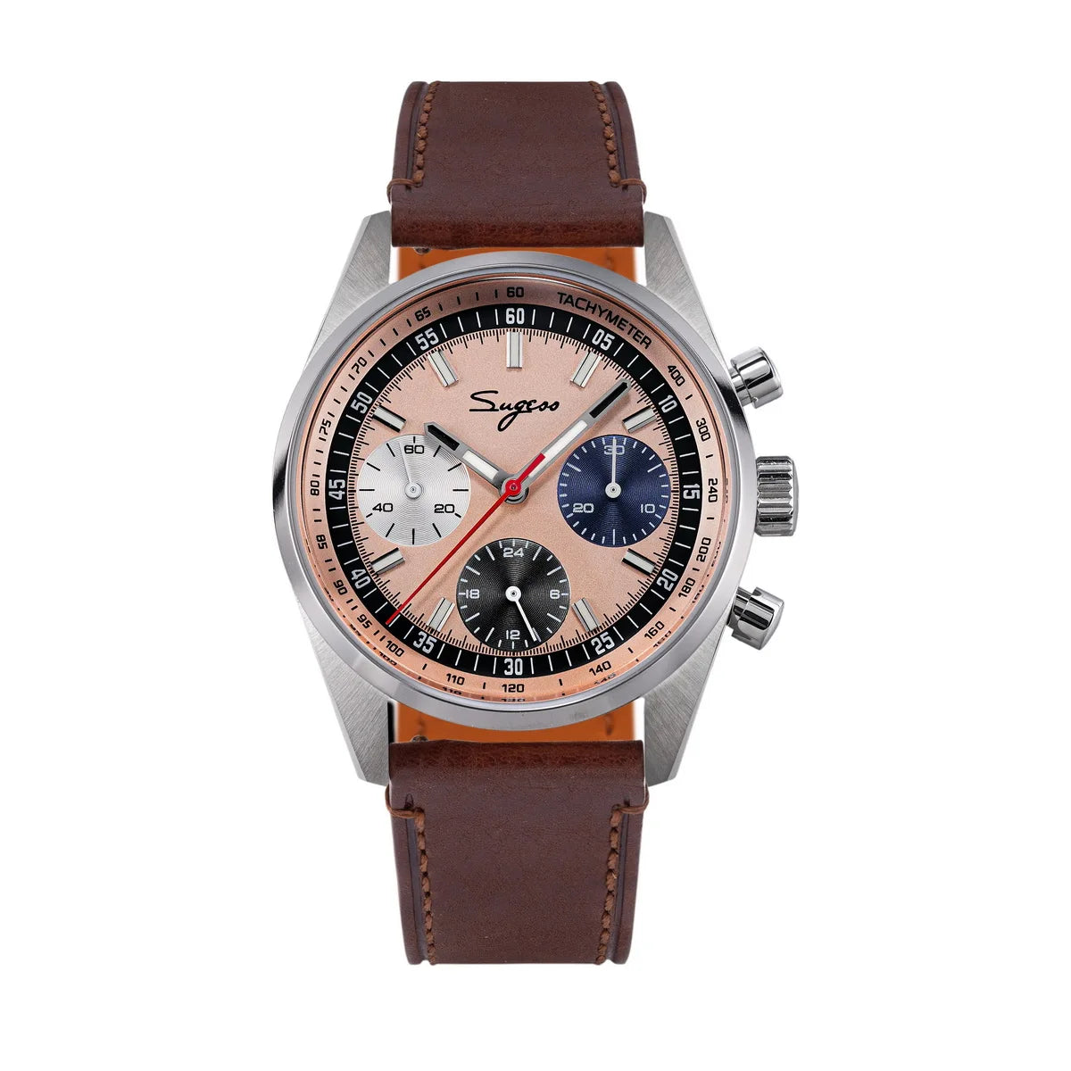 Sugess Mens Watch 38mm Chronograph Mechanical Wristwatches Tianjin Gooseneck Movement Sapphire Crystal Roulette Dial S465 new