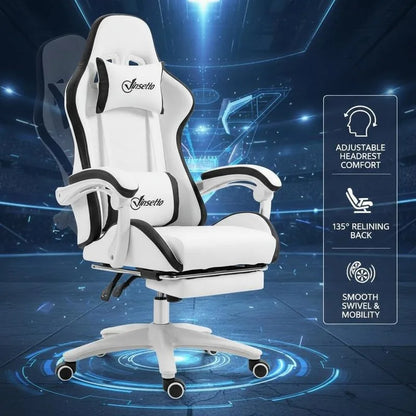 Ergonomic Leather Gaming Chair with 135° Reclining, 360° Swivel, Footrest, Adjustable Height, Comfortable Office & PC Gaming Chair
