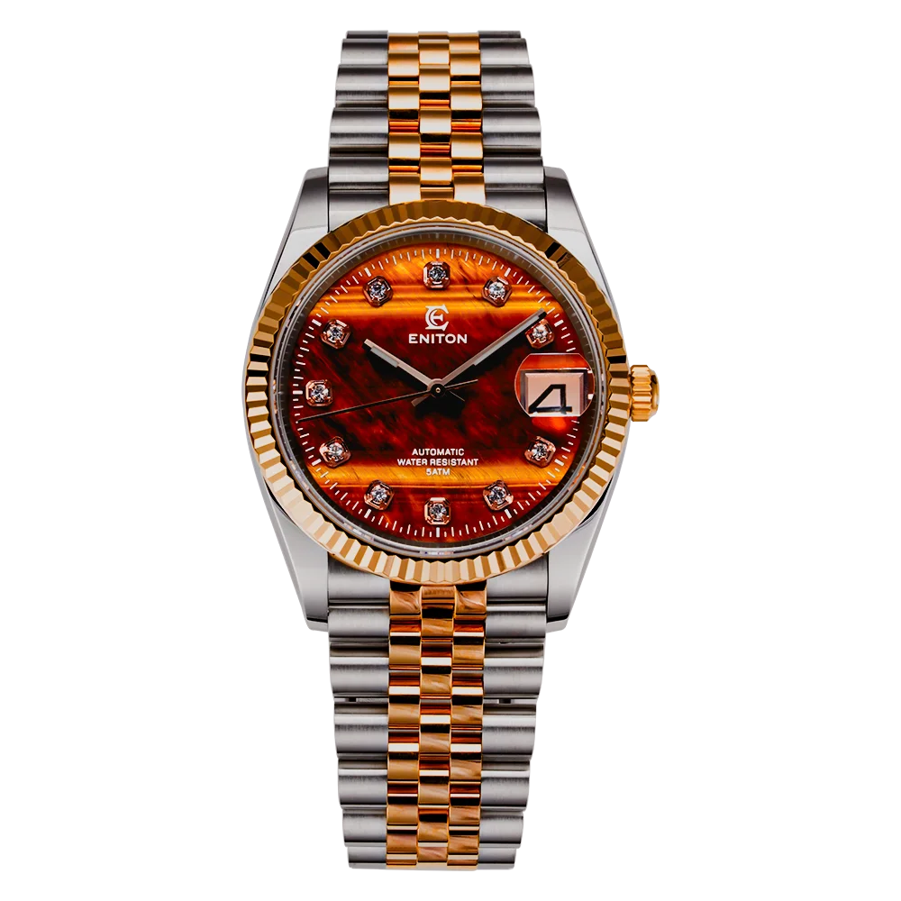 Eniton 36mm Men's Mechanical Watch with Stainless Steel Peacock Stone Tiger Eye Dial And NH35 Movement