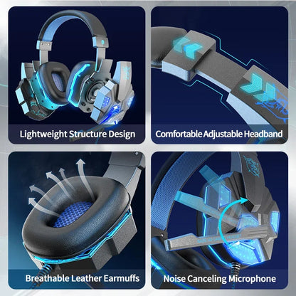 Auriculares gaming HOMEFISH SY830MV RGB con micrófono – Auriculares gaming over-ear con cable para PC, PS5, Xbox y Nintendo Switch, auriculares esports ligeros con sonido envolvente 3D