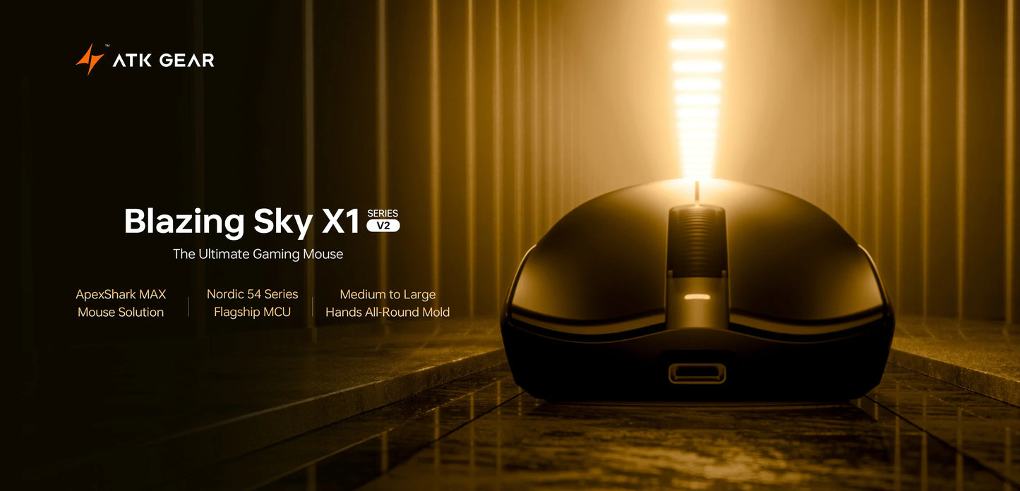 ATK Blazing Sky X1 V2 Ultimate Dual-Mode-Wireless-Maus, leicht, PAW3950 Ultra, Dual 8K Hz, niedrige Latenz, anpassbare Ergonomie-Maus