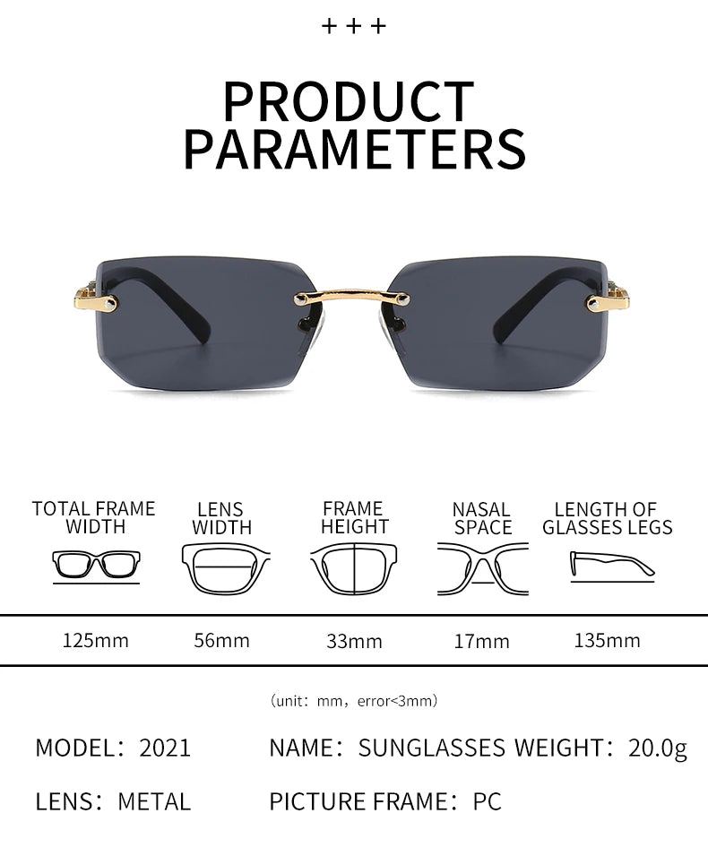 10 Pairs Per Set Wholesale Sunglasses For Women Fashion Rectangle Rimless Outdoor Eyewear Simple Casual Square Sun Glasses