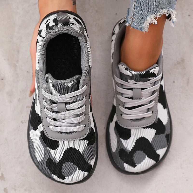 Camouflage-damesko med bred tå, åndbart mesh, komfortable barfodssko med flad sål, nye bløde såler, Chaussure De herresneakers