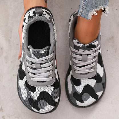 Camouflage-damesko med bred tå, åndbart mesh, komfortable barfodssko med flad sål, nye bløde såler, Chaussure De herresneakers