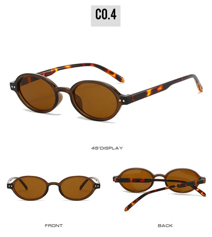 SO&EI Retro Small Oval Sunglasses Women Fashion Rivets Leopard Men Punk Shades UV400 Sun Glasses