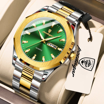 POEDAGAR Luxury Men Wristwatch Waterproof Luminous Week Date Casual Man Clock Stainless Steel Quartz Fashion Men's Watches Reloj