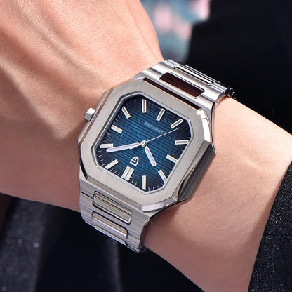 Nuovo orologio di lusso quadrato PAGANI DESIGN 2026 da uomo al quarzo, vetro zaffiro AR, movimento giapponese, luminoso, in acciaio 316L all steel