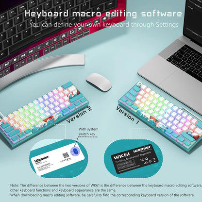 Womier WK61 Mechanical Keyboard RGB Wired Gaming Keyboard Hot-Swappable Blue Sea Theme with PBT Keycaps for Windows PC Gamers