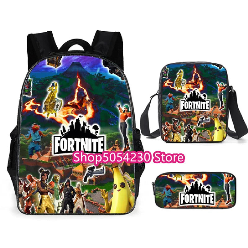 Fortnited 3PCS Backpack for Boys Victory Game 16 Inch Water Resistant Preschool Knapsack Cool Elementary School Backpacks
