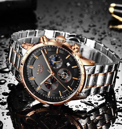 LIGE Men’s Watch – Luxury quartz chronograph, water-resistant (3 bar), with luminescent hands – Gift idea (box included)