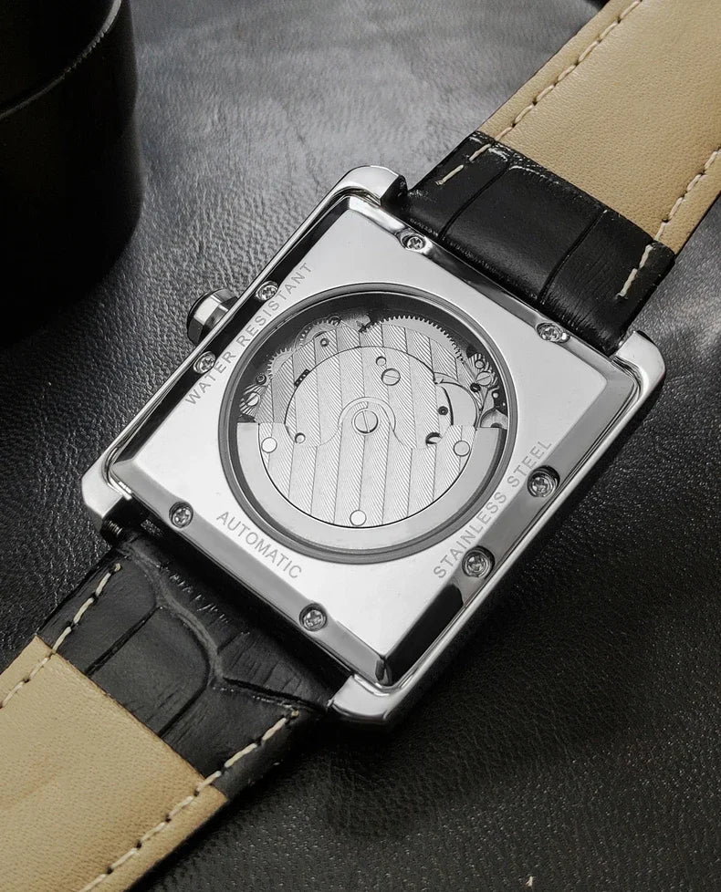 Reloj automático de lujo para hombre – Reloj de pulsera mecánico, modelo elegante de una gran marca, caja cuadrada de acero inoxidable, resistente al agua – CARLTINY