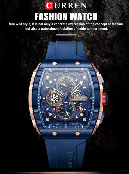 CURREN Men’s Luxury Square Quartz Chronograph Watch Waterproof, Luminous Dial & Date Display