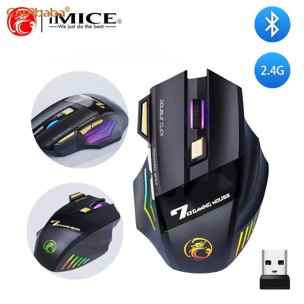 Brezžična miška Bluetooth, polnilna računalniška miška za gamerje, ergonomska gaming miška z RGB osvetlitvijo in tihim delovanjem za PC
