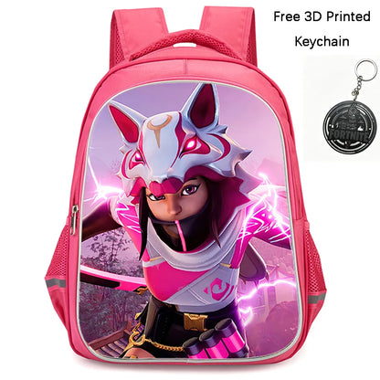 FORTNITE 16-inch Durable Lightweight Backpack, Dual Zipper Pockets, Cartoon Style for Boys & Girls 6-10,Free 3D Printed Keychain