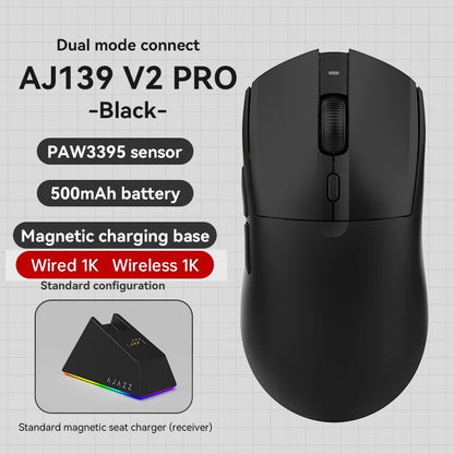 AJAZZ AJ139Pro/AJ139V2MC vezeték nélküli egér PMW3395/PAW3311 chipkészlettel, 12000-26000Dpi, professzionális gamer egér