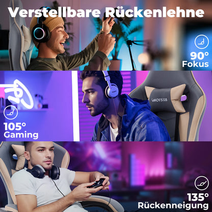 Sedia da gaming WOTSTA con poggiapiedi, sedia gamer ergonomica con cuscino lombare e poggiatesta, sedia per computer regolabile in altezza