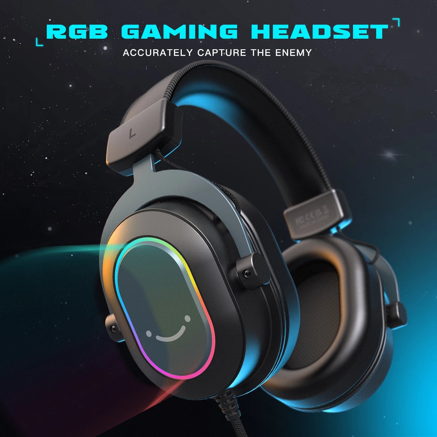 Fifine Dynamisches RGB-Gaming-Headset mit Mikrofon Over-Ear-Kopfhörer 7.1 Surround Sound PC PS4 PS5 3 EQ-Optionen Game Movie Music – H6