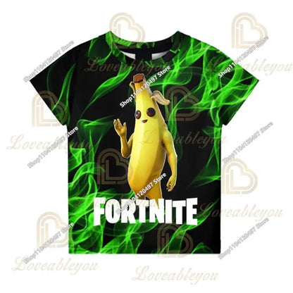 T-shirt Fortnite para Crianças Banana Peely, T-shirt para Homem e Mulher, T-shirt Battle Royale, Top de Verão Harajuku