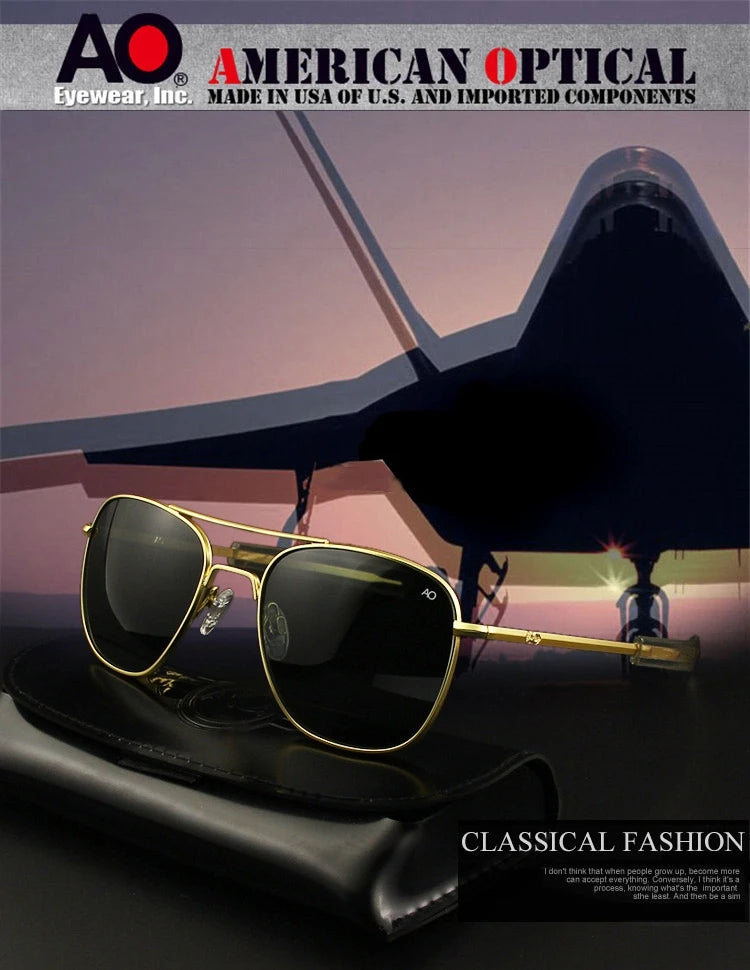 Pilot AO Sunglasses Men Top Quality American Army Military Mirror AGX Tempered Glass Lens Sun Glasses