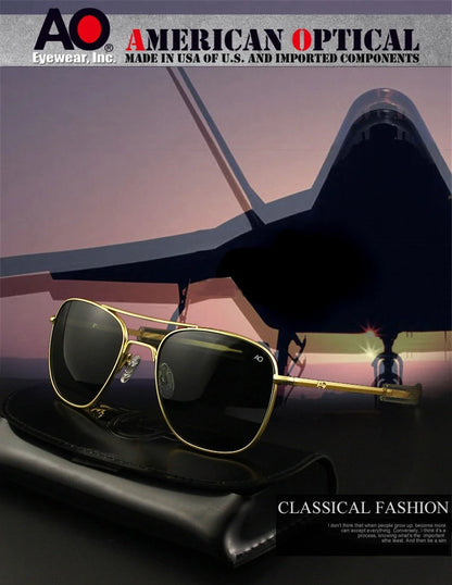 Pilot AO Sunglasses Men Top Quality American Army Military Mirror AGX Tempered Glass Lens Sun Glasses