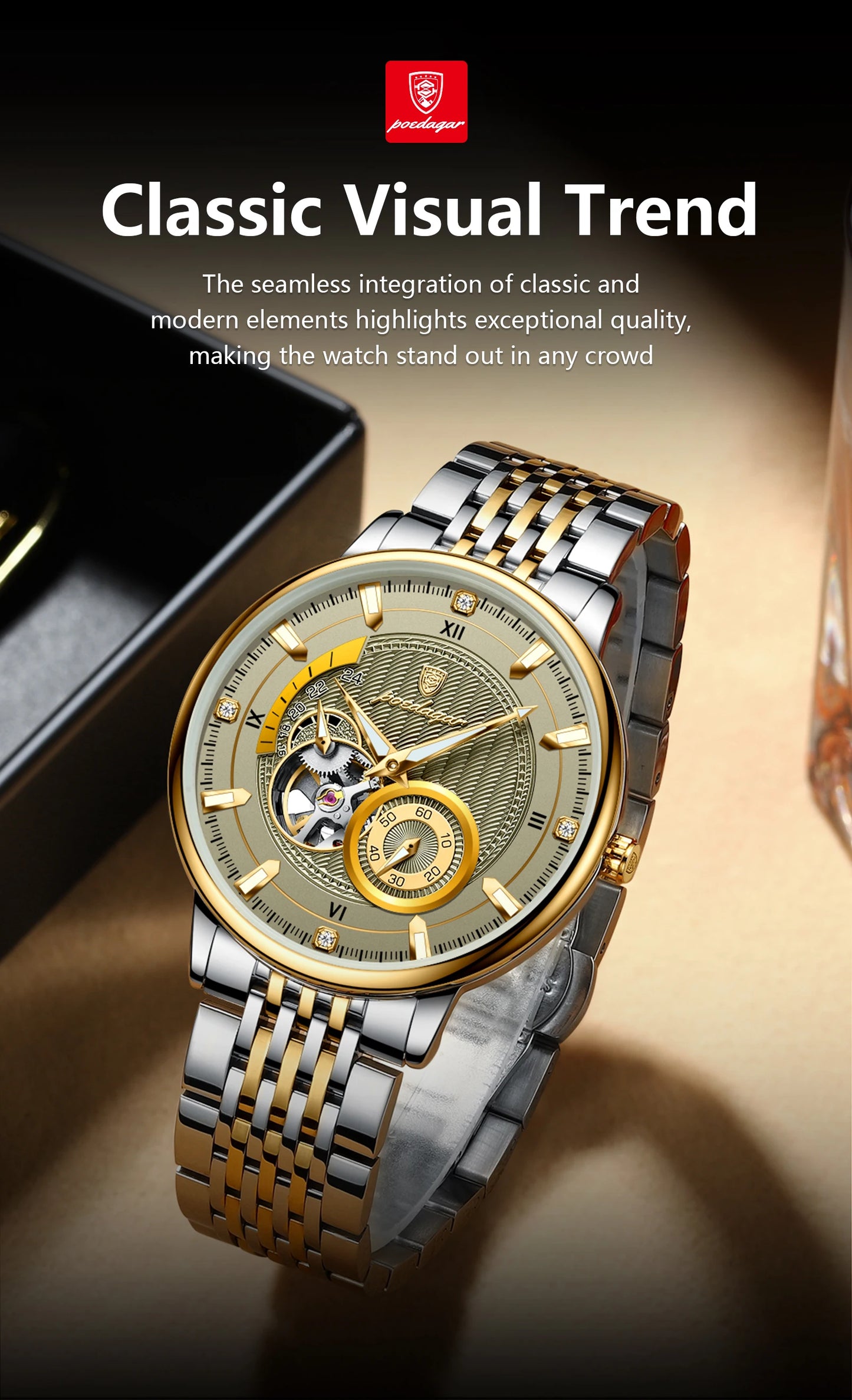 POEDAGAR Top Luxury Man Wristwatch Luminous Hollow Tourbillon Stainless Steel Men Clock Mechanical Automatic Men's Watches Reloj
