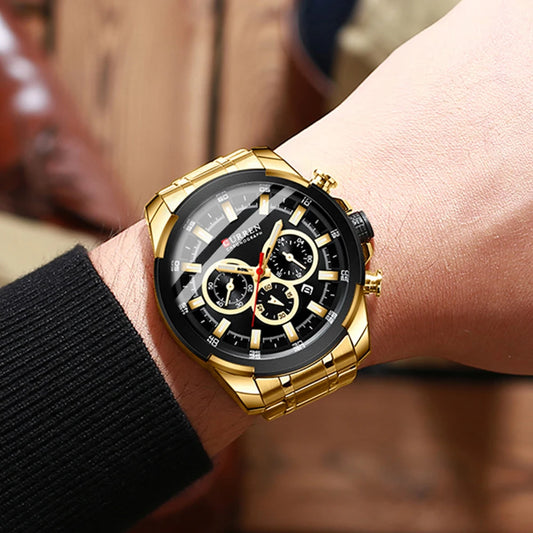 Relógio cronógrafo para homem CURREN, mostrador grande de 48 mm, bracelete em aço inoxidável, três submostradores, relógio de pulso desportivo de quartzo, estilo luxuoso