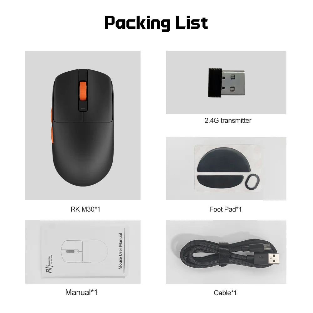 RK ROYAL KLUDGE M30 Bluetooth Wireless Mouse PAW3311 41G Lightweight 12000dpi Tri-mode Gamer Computer Mouse  Ergonomic Software