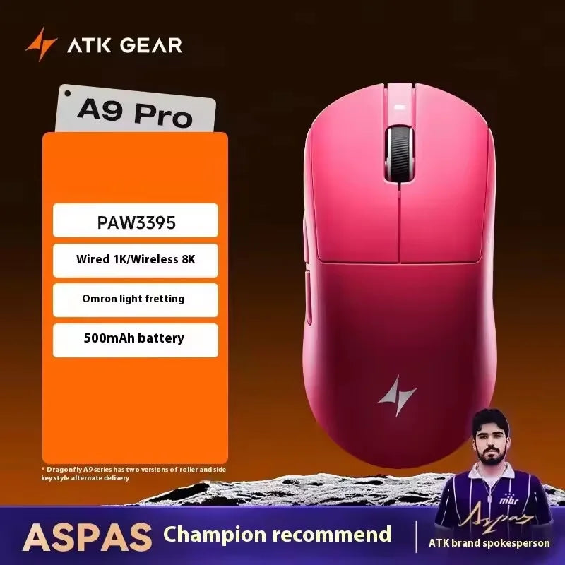 ATK A9 Wireless Gaming Mouse NearLink Technology Ergonomic PAW3395 Tri-Mode Bluetooth Low Latency Esports Mice PC
