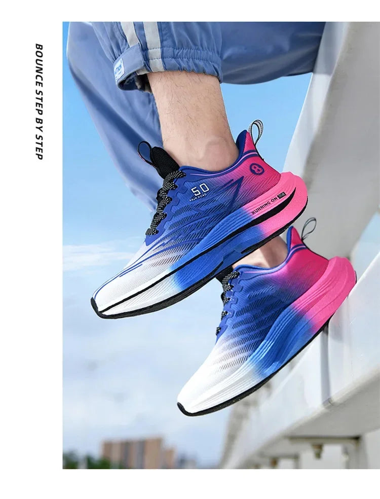 New Men's Carbon Plate Running Shoes Soft Cushion Shock Absorbing Sports Shoes Unisex Lightweight Anti-Slip Training Sneakers