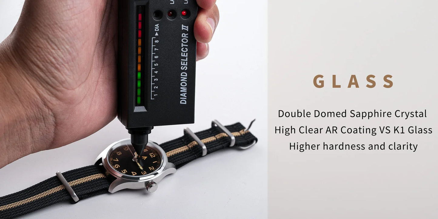 Militado ML08 38mm Quartz Watch VH31 Movement Double Domed Sapphire Crystal Wristwatch Super C3 Green Luminous Vintage Watches