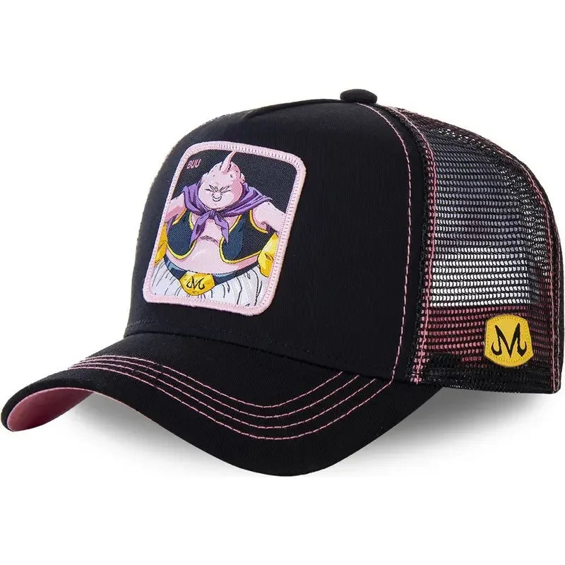 Dragon Ball Son Goku sapka, nyári utazós csúcsos sapka, férfi hímzett hip-hop stílusú napellenzős, állítható trucker hálós sapka