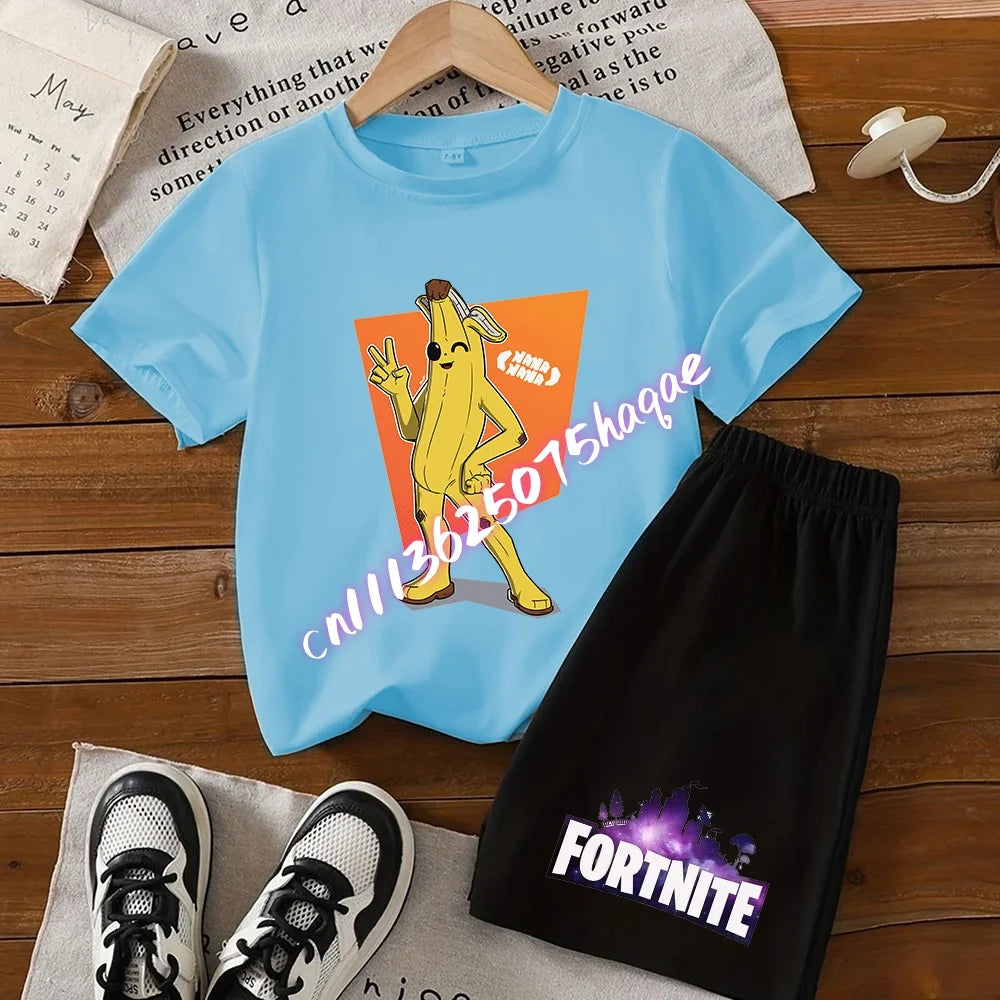 Fortnite Series T-Shirt- und Shorts-Set für Kinder, Hot-Game-Oberteil und Hose, sommerliches, niedliches Homewear-Loungewear-Outfit, Geburtstagsgeschenk