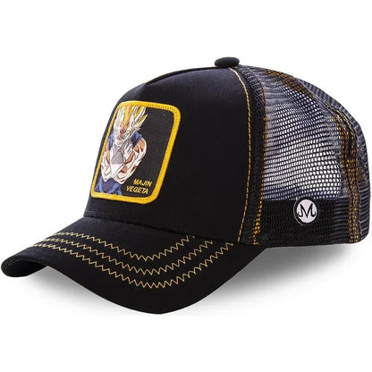 Dragon Ball Son Goku sapka, nyári utazós csúcsos sapka, férfi hímzett hip-hop stílusú napellenzős, állítható trucker hálós sapka