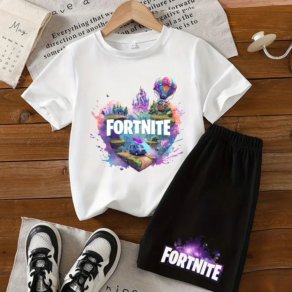 Hot Fortnites Kids T Shirt Shorts Set Cartoon Figure Printed T Shirts Children Tops Summer Casual Sportswear Kids Boys Clothing