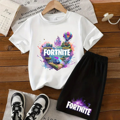 Hot Fortnites Kids T Shirt Shorts Set Cartoon Figure Printed T Shirts Children Tops Summer Casual Sportswear Kids Boys Clothing