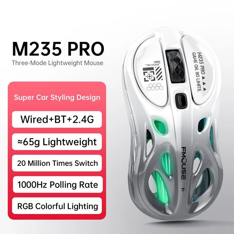 Mouse gaming RGB tri-mode wireless 2.4G, design gol și ușor, cu iluminare Chroma, cu fir și Bluetooth, controller mouse e-sports