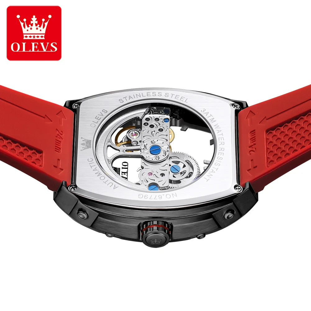 OLEVS 6779 fashion men's watches waterproof Transparent dial silicone tape mechanical watch for man Original brand wristwatch