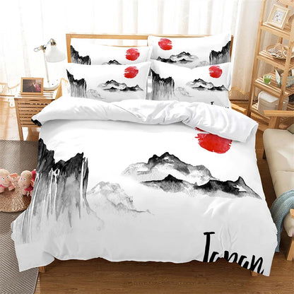 Juego de funda nórdica con pintura de bambú, ropa de cama de estilo chino, conjunto juvenil de lino para cama Queen Size, funda para edredón, ropa de cama de moda