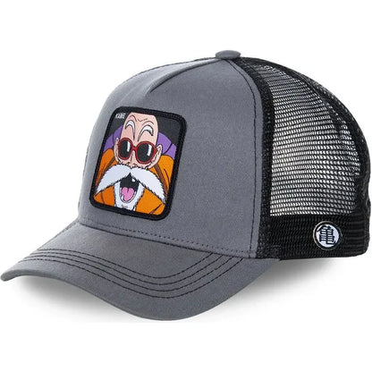 Dragon Ball Son Goku sapka, nyári utazós csúcsos sapka, férfi hímzett hip-hop stílusú napellenzős, állítható trucker hálós sapka